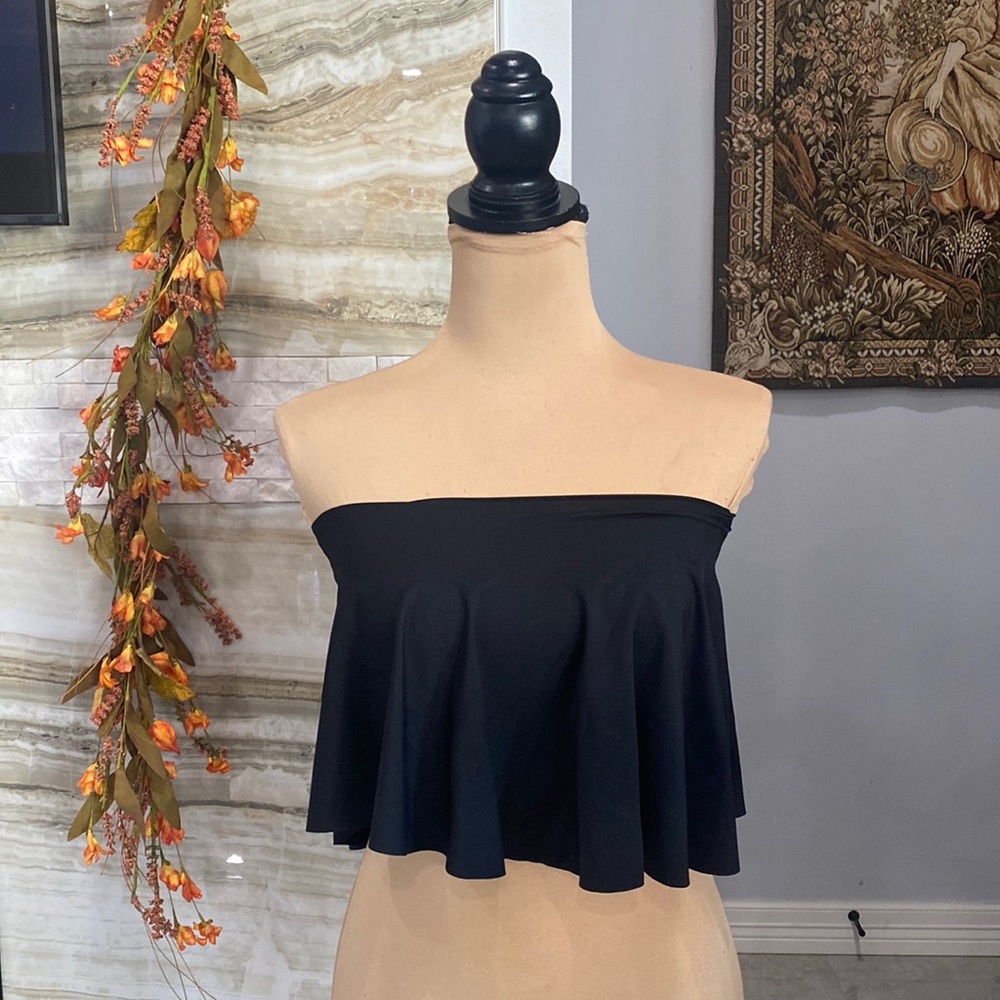 Capezio large black strapless flowy top.